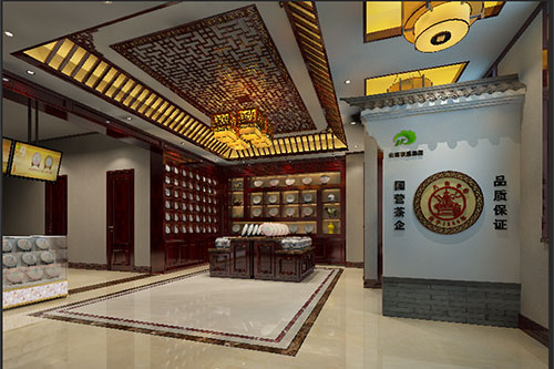 大丰古朴典雅的中式茶叶店大堂设计效果图